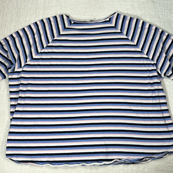 Ulla Popken striped blue black pink white cotton long sleeve pullover top 32/34 - Picture 9 of 9
